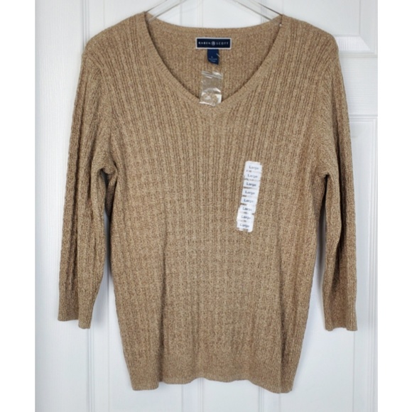 Karen Scott Sweaters - 💗NWT karen scott vneck cable knit  sweater size L